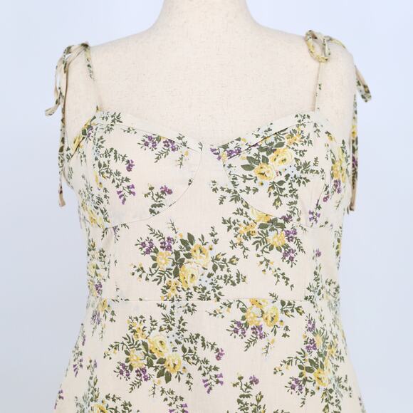 Lucky Brand Women Ivory Floral Cotton/Linen Boho Corset Midi Dress Size XL - Picture 4 of 6